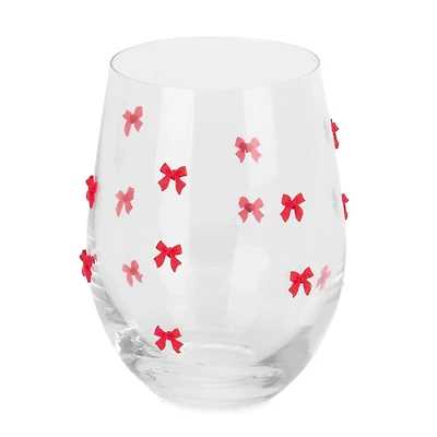 Red Bow Stemless Wine Glass