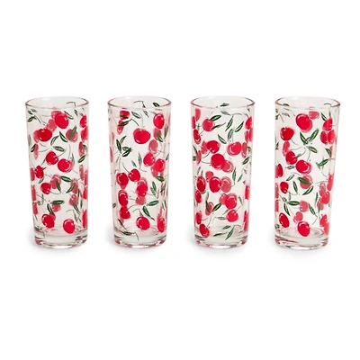 Cherry Glass Tumblers, Set of 4