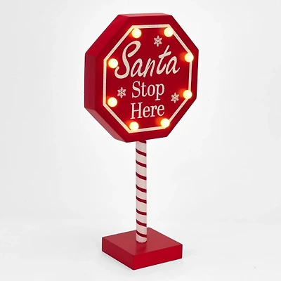 LED Santa Stop Here Tabletop Sign