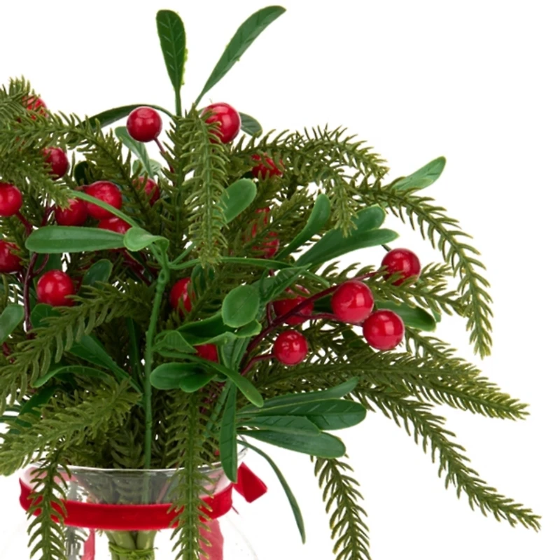 Red Berry and Greenery Arrangement in Glass Vase