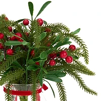 Red Berry and Greenery Arrangement in Glass Vase