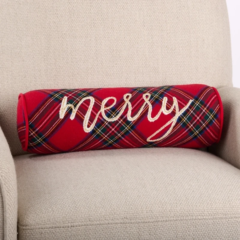 Beaded Merry Plaid Bolster Pillow