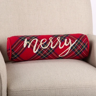 Beaded Merry Plaid Bolster Pillow