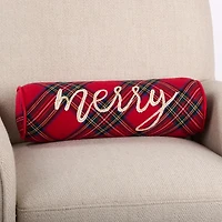 Beaded Merry Plaid Bolster Pillow