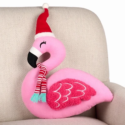 Flamingo with Santa Hat Shaped Pillow