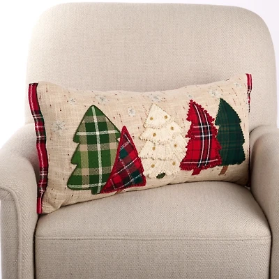 Plaid Christmas Trees Lumbar Pillow