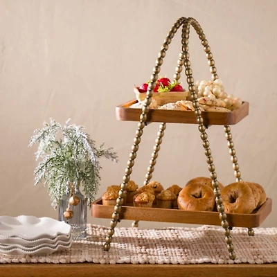 Victoria Gold Bead 2-Tier Decorative Tray
