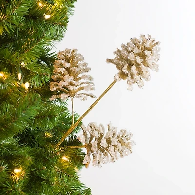 Frosted Golden Pinecone Tree Pick