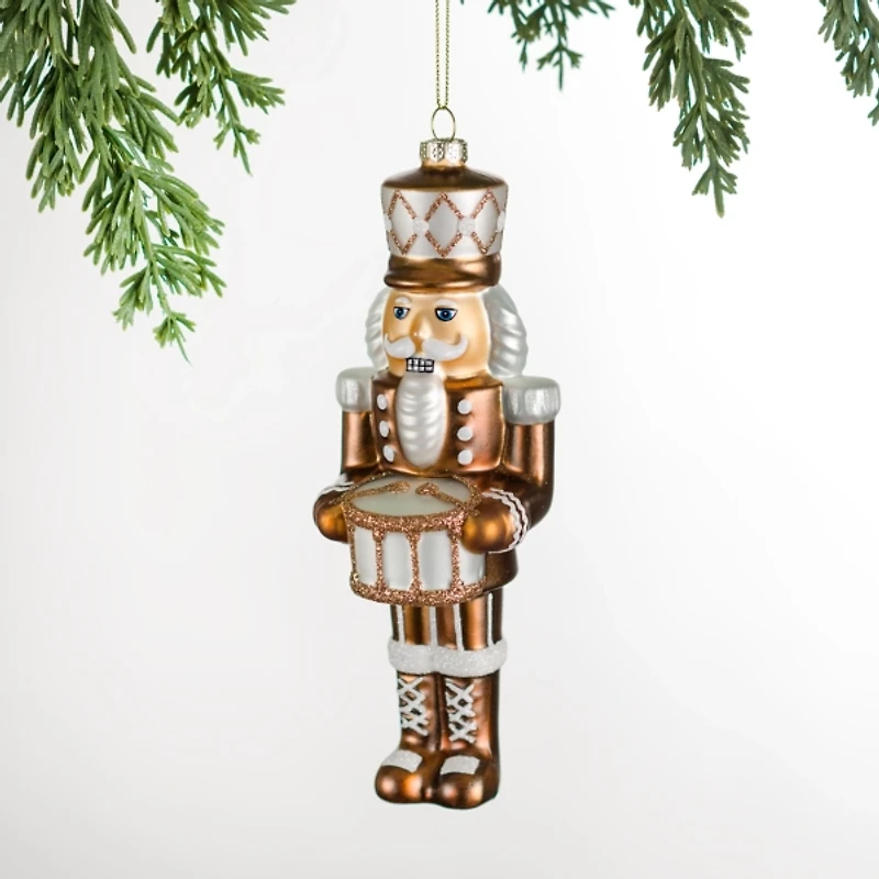 Holly Nutcracker Glass Christmas Ornament