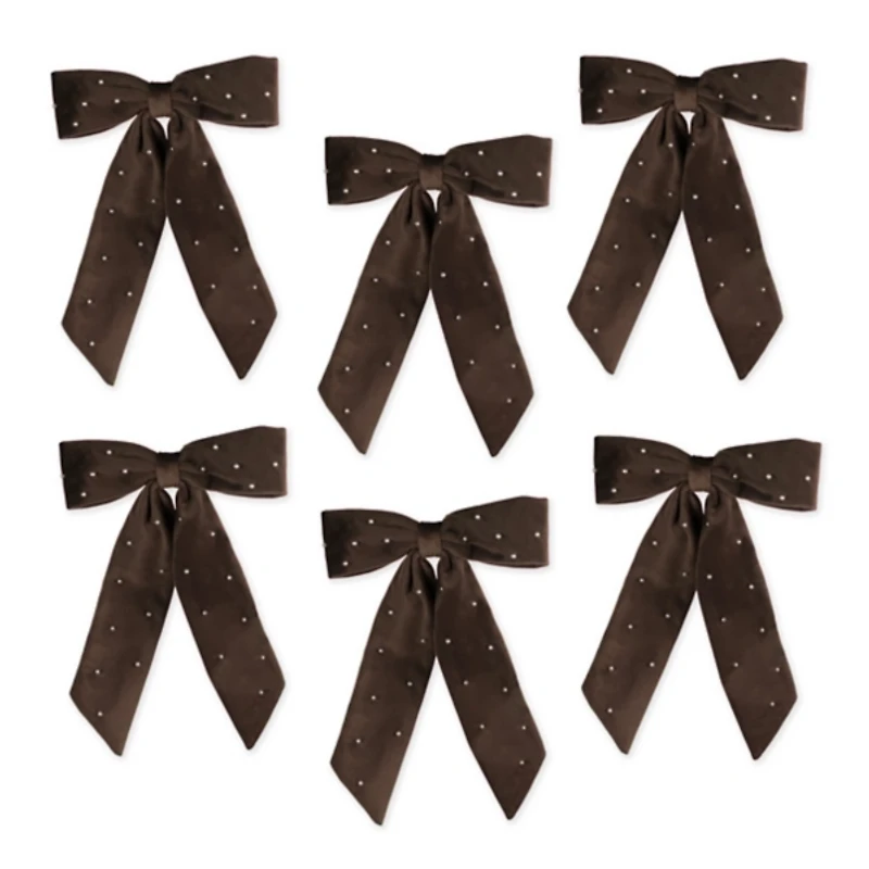 Chocolate Velvet Diamond Bow Ornaments, Set of 6