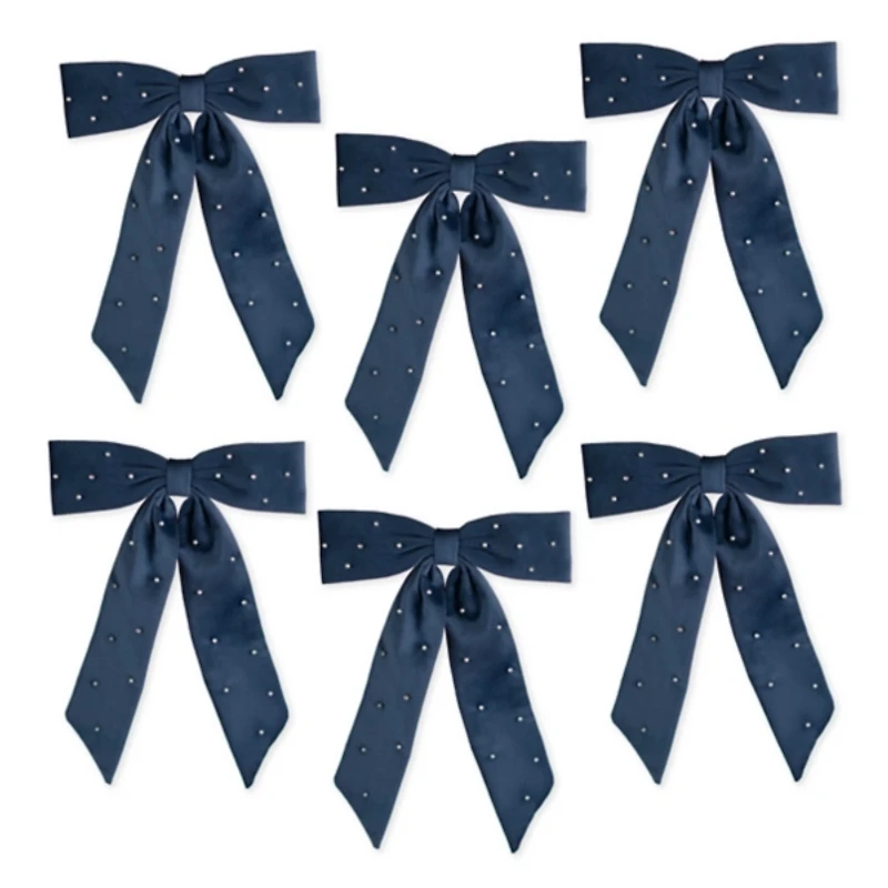 Navy Velvet Diamond Bow Ornaments, Set of 6