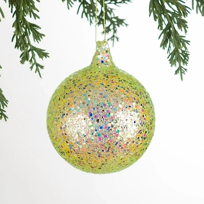 Green Glass Glitter Ball Christmas Ornament