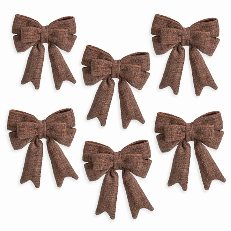 Chocolate Knit Bow Ornaments, Set of 6
