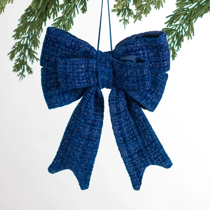 Navy Knit Bow Ornaments, Set of 6