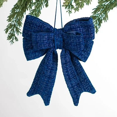 Navy Knit Bow Ornaments, Set of 6