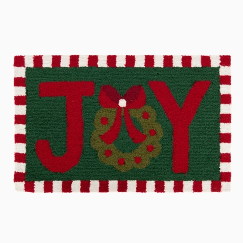 Joy Wreath Hooked Floor Mat
