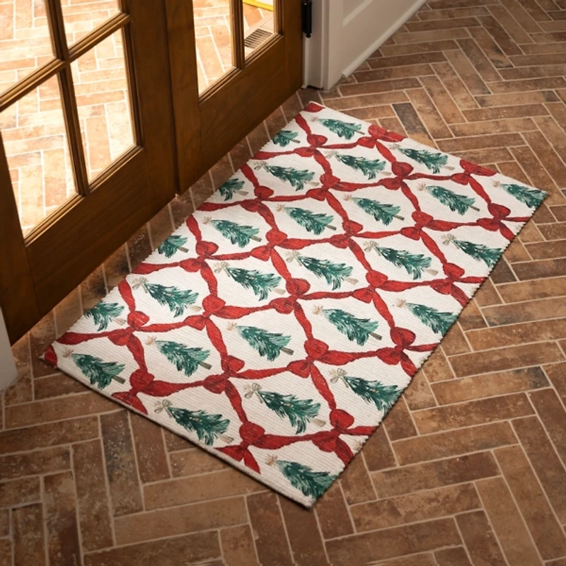 Christmas Trees & Bow Reversible Scatter Rug