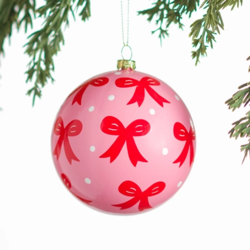 Pink and Red Bows Ornament, 4 in.