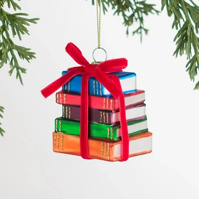Colorful Glass Book Stack Ornament