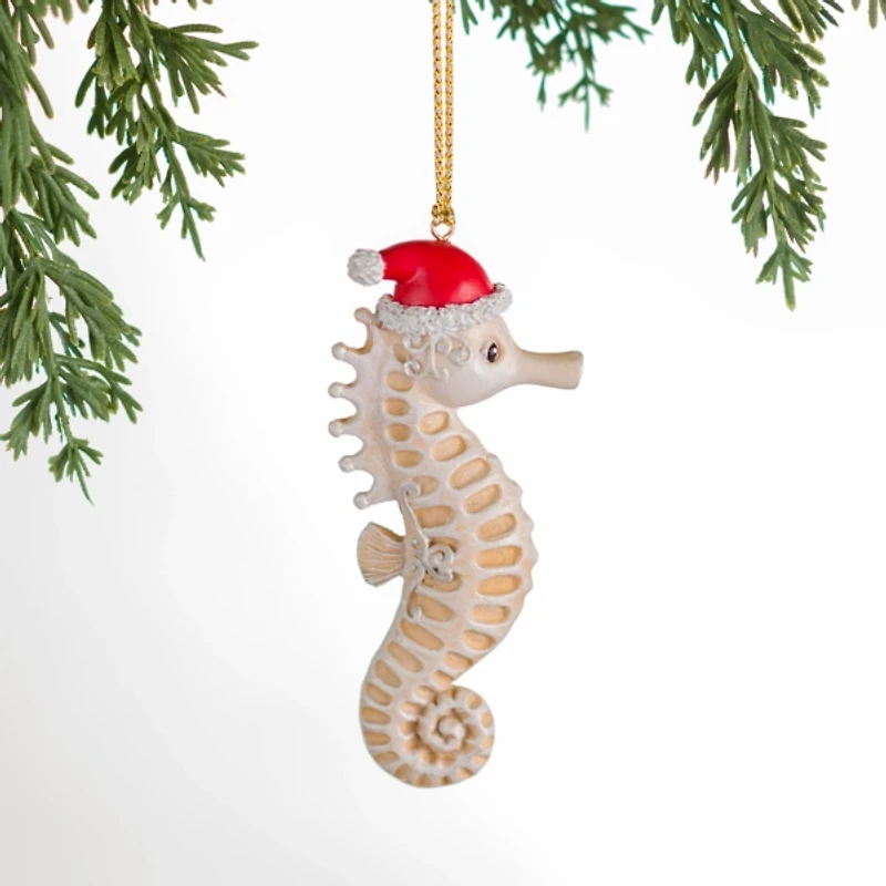 Seahorse with Santa Hat Christmas Ornament