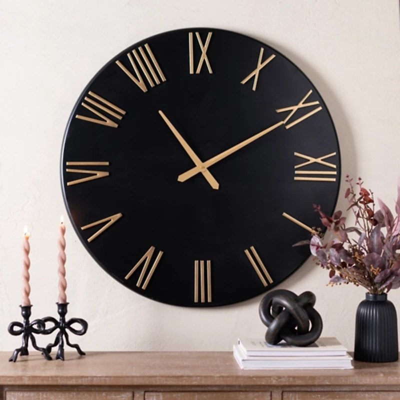Drew Black and Gold Metal Wall Clock