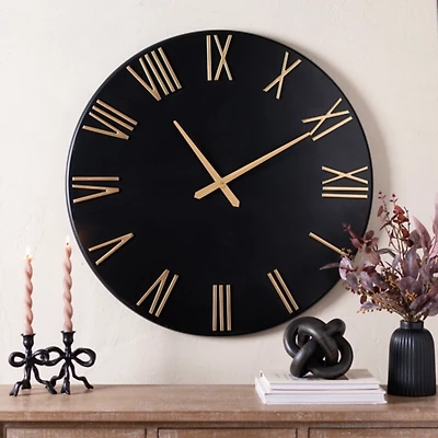 Drew Black and Gold Metal Wall Clock