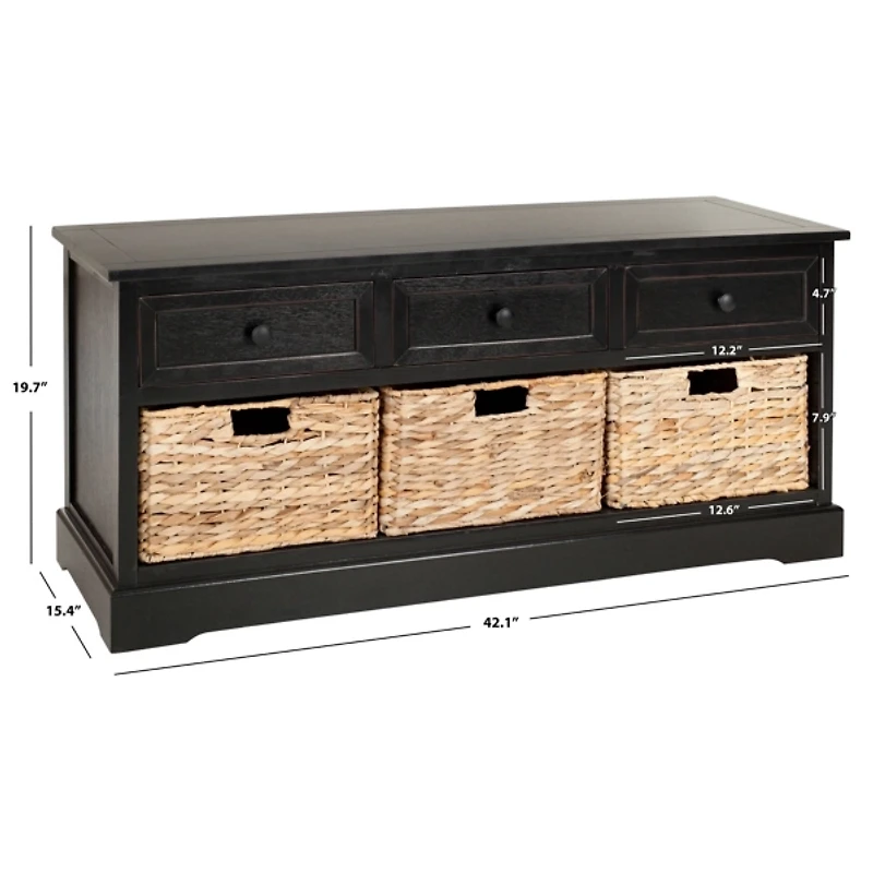 Distressed Black Suzelle Storage Bench