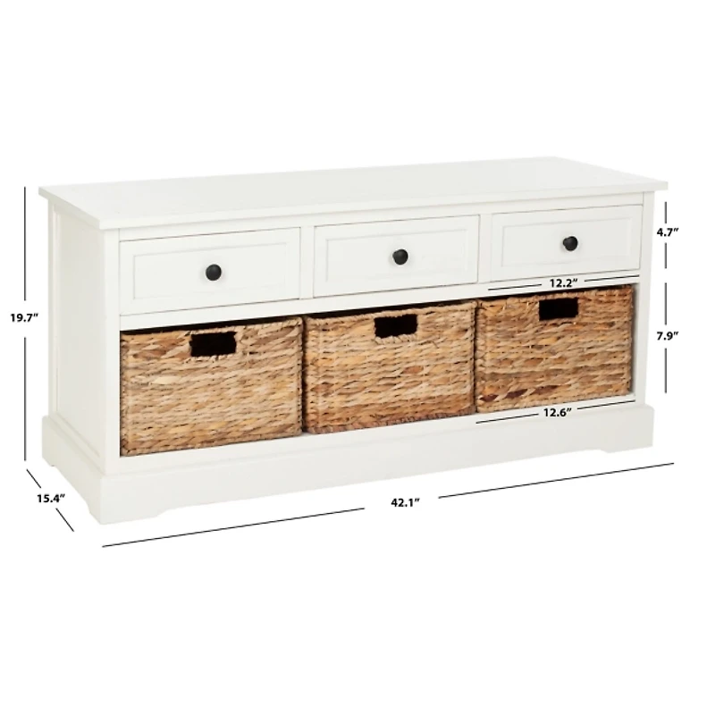 Distressed Cream Suzelle Storage Bench