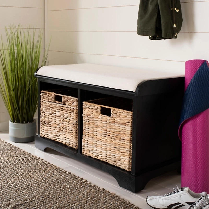 Black Upholstered Louella Storage Bench