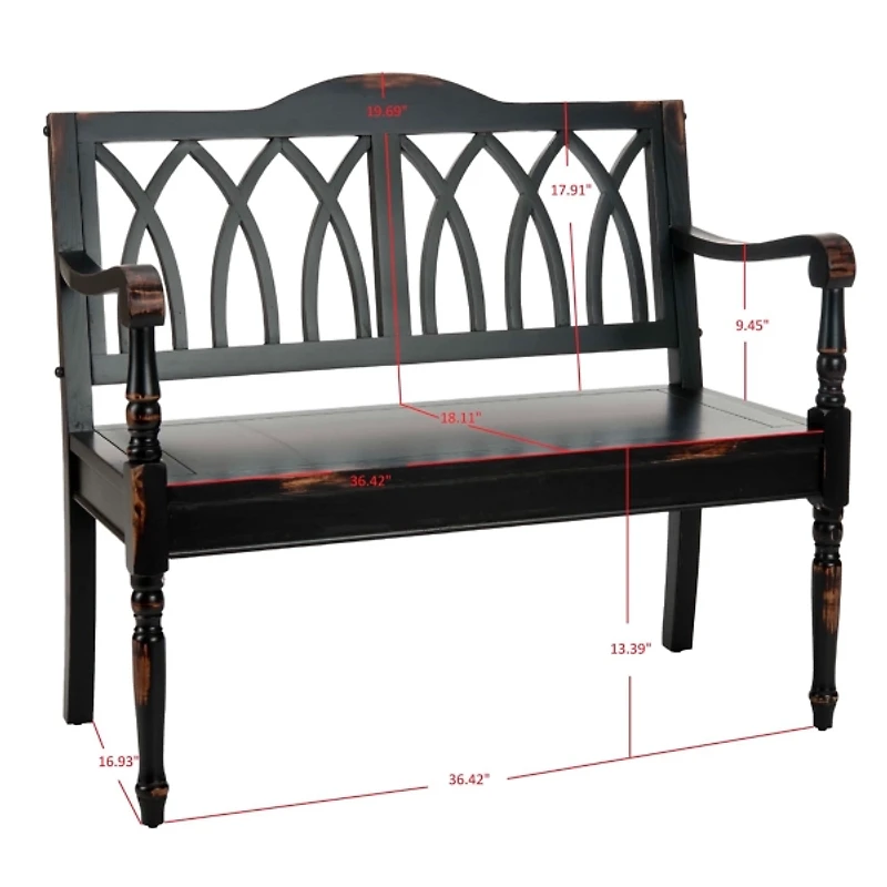 Antique Black Wood Mandy Traditional Bench