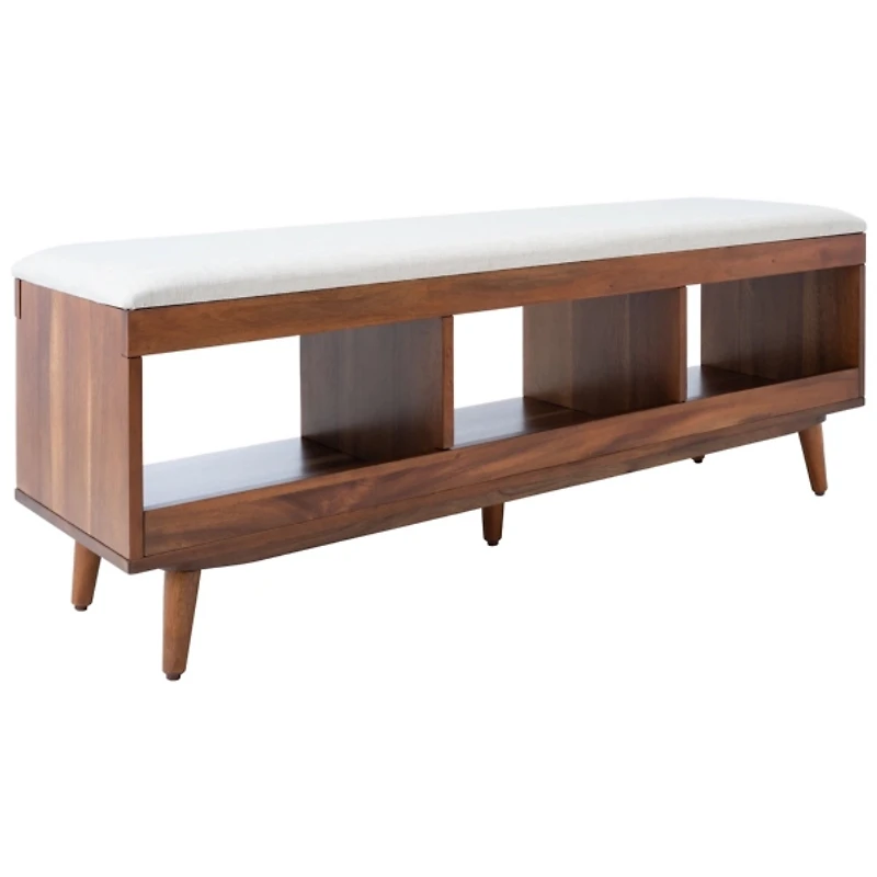 Linen Norma Open Shelf Wood Bench