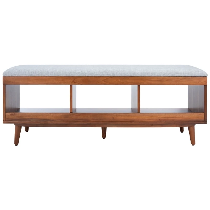 Gray Linen Norma Open Shelf Wood Bench