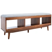 Gray Linen Norma Open Shelf Wood Bench