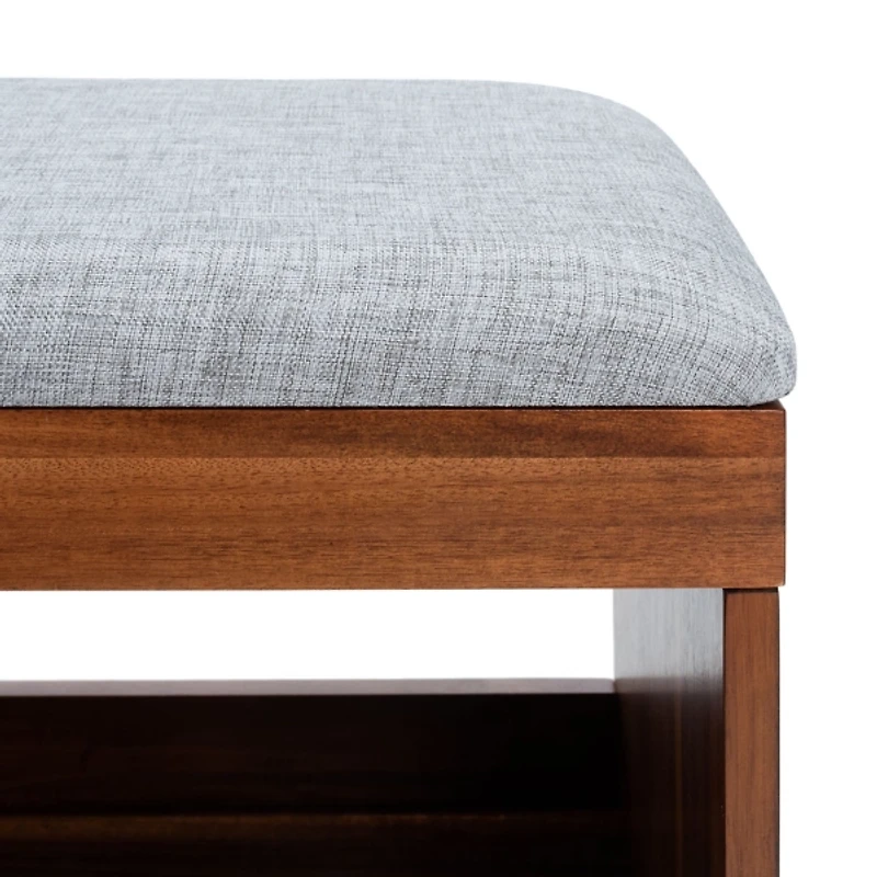 Gray Linen Norma Open Shelf Wood Bench