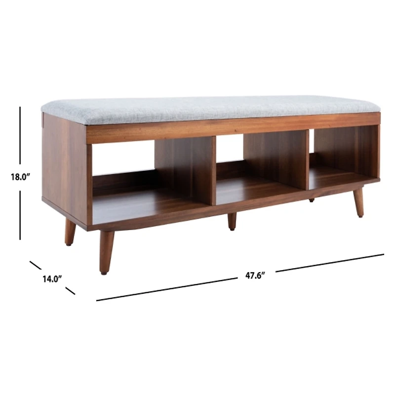 Gray Linen Norma Open Shelf Wood Bench