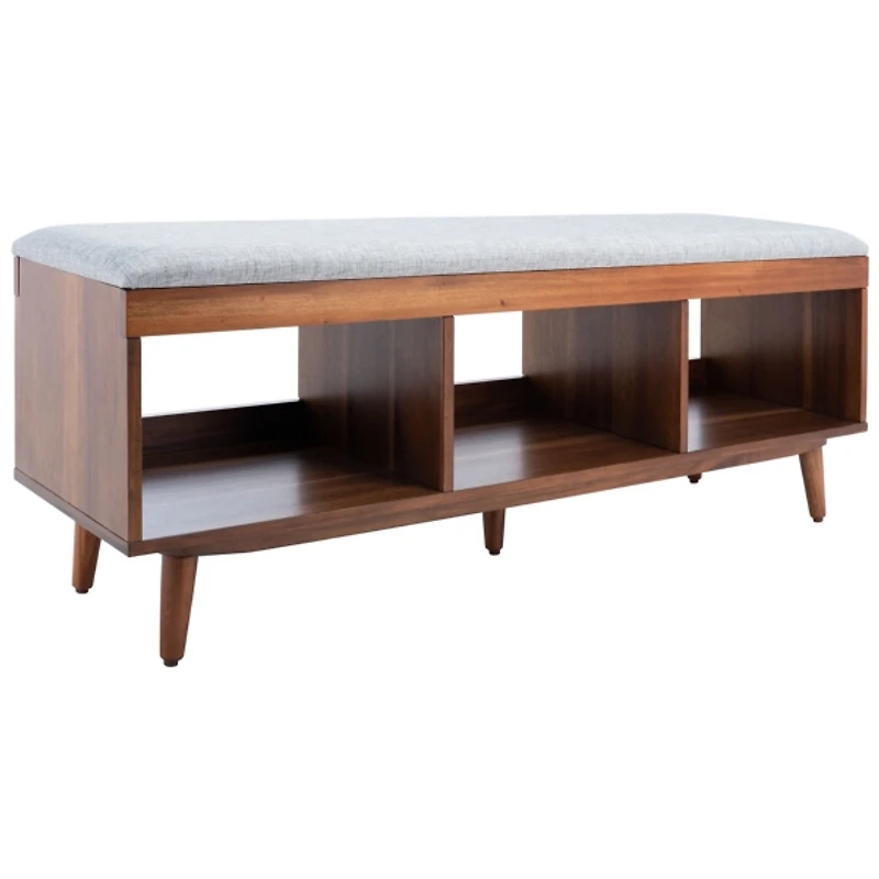 Gray Linen Norma Open Shelf Wood Bench