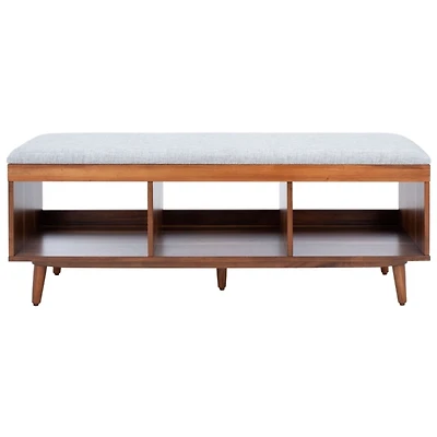Gray Linen Norma Open Shelf Wood Bench