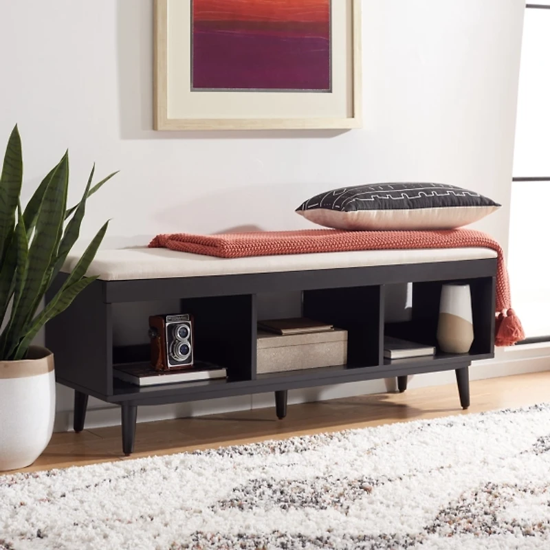 Linen Norma Open Shelf Black Bench