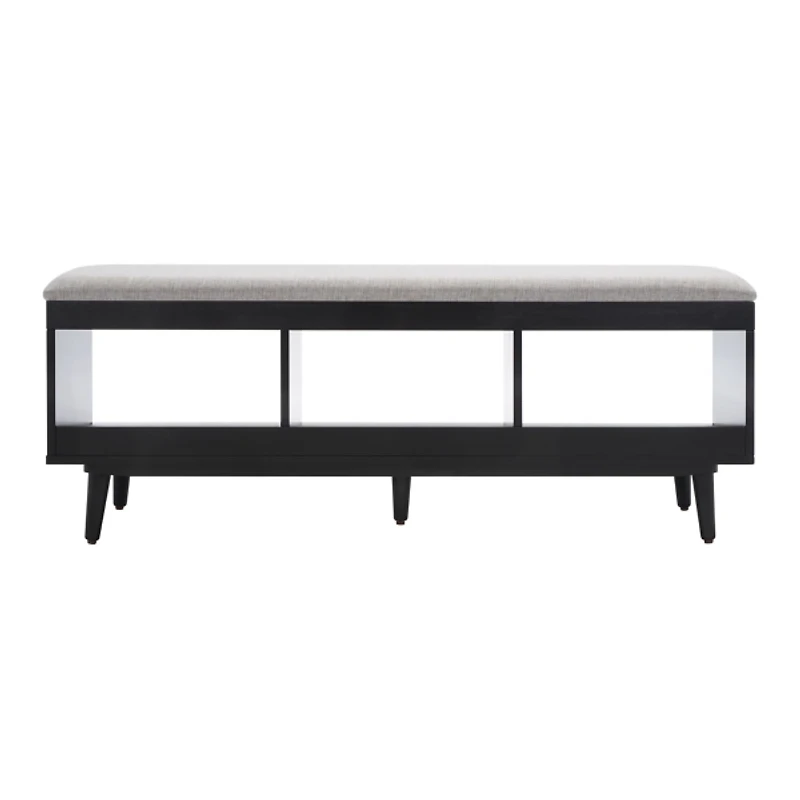 Gray Linen Norma Open Shelf Black Bench