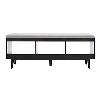 Gray Linen Norma Open Shelf Black Bench