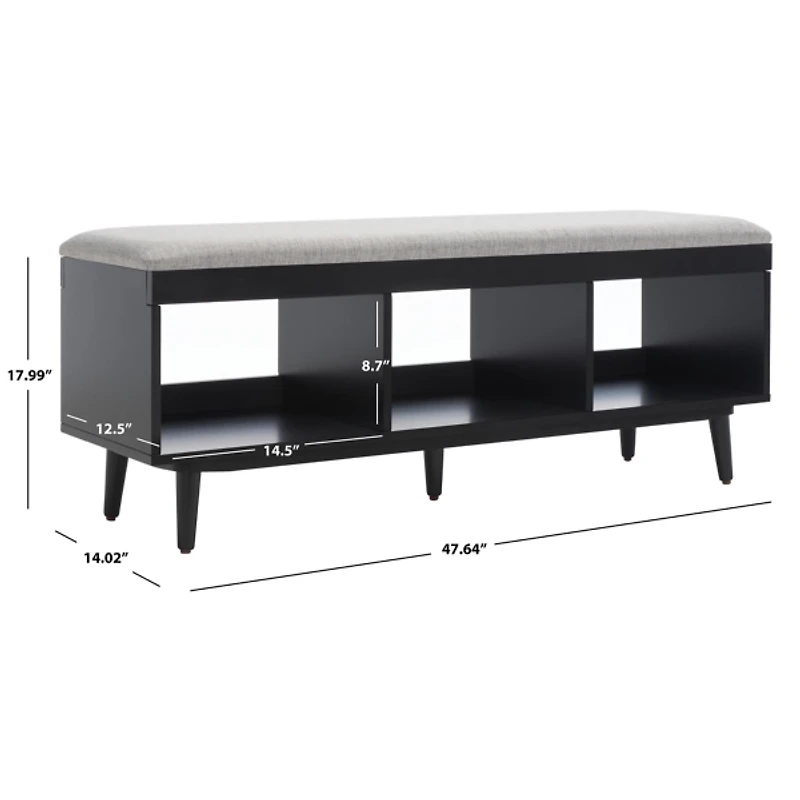 Gray Linen Norma Open Shelf Black Bench