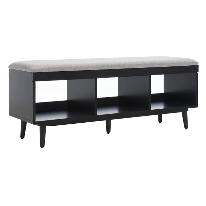 Gray Linen Norma Open Shelf Black Bench