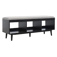 Gray Linen Norma Open Shelf Black Bench