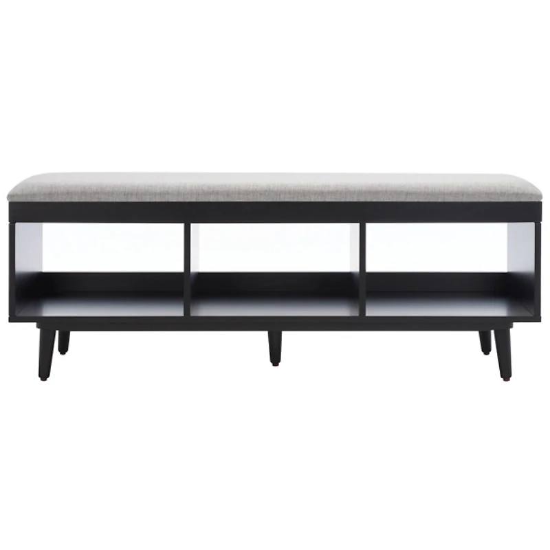 Gray Linen Norma Open Shelf Black Bench
