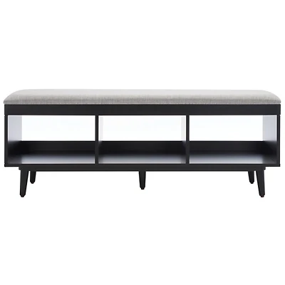 Gray Linen Norma Open Shelf Black Bench