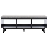 Gray Linen Norma Open Shelf Black Bench