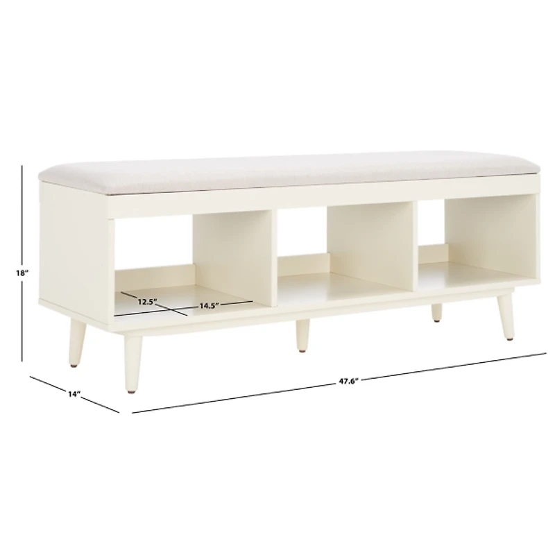 Cream Linen Norma Open Shelf White Bench