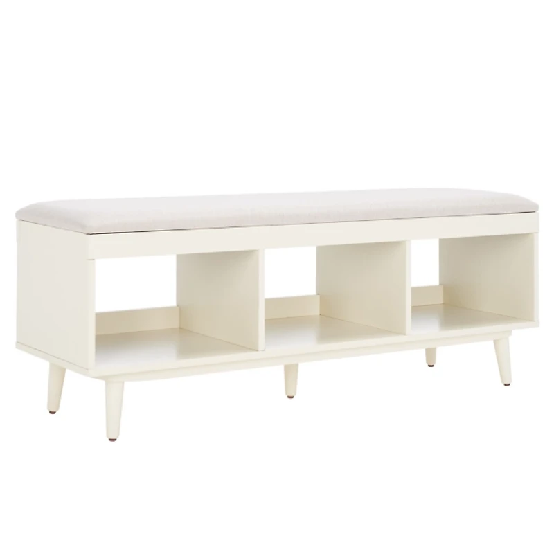 Cream Linen Norma Open Shelf White Bench