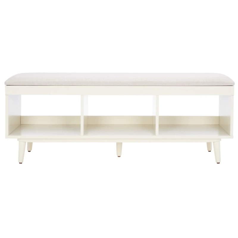 Cream Linen Norma Open Shelf White Bench