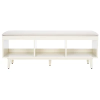 Cream Linen Norma Open Shelf White Bench